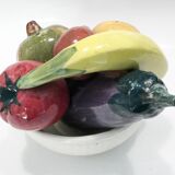 Coupe de fruits et légumes céramique trompe l'oeil mid-century