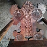 Ancienne chaise a accoudoirs/fauteuil en chêne sculpté- Art populaire fin du XIXe siècle