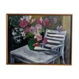 Painting bouquet of flower, watercolor and gouache, signed and dated 1971