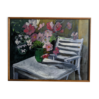 Tableau bouquet de fleur, aquarelle et gouache, signé et daté 1971
