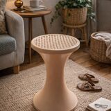 Tam Tam Stamp stool Made in France with a woven rattan-style seat.