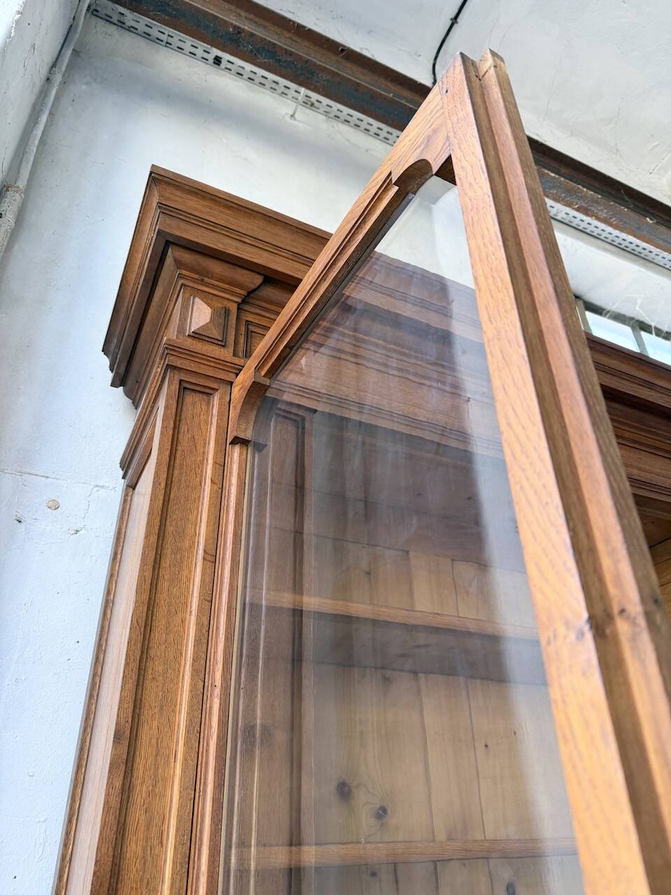 Antique XL Napoleonic oak glass bookcase, 19th century