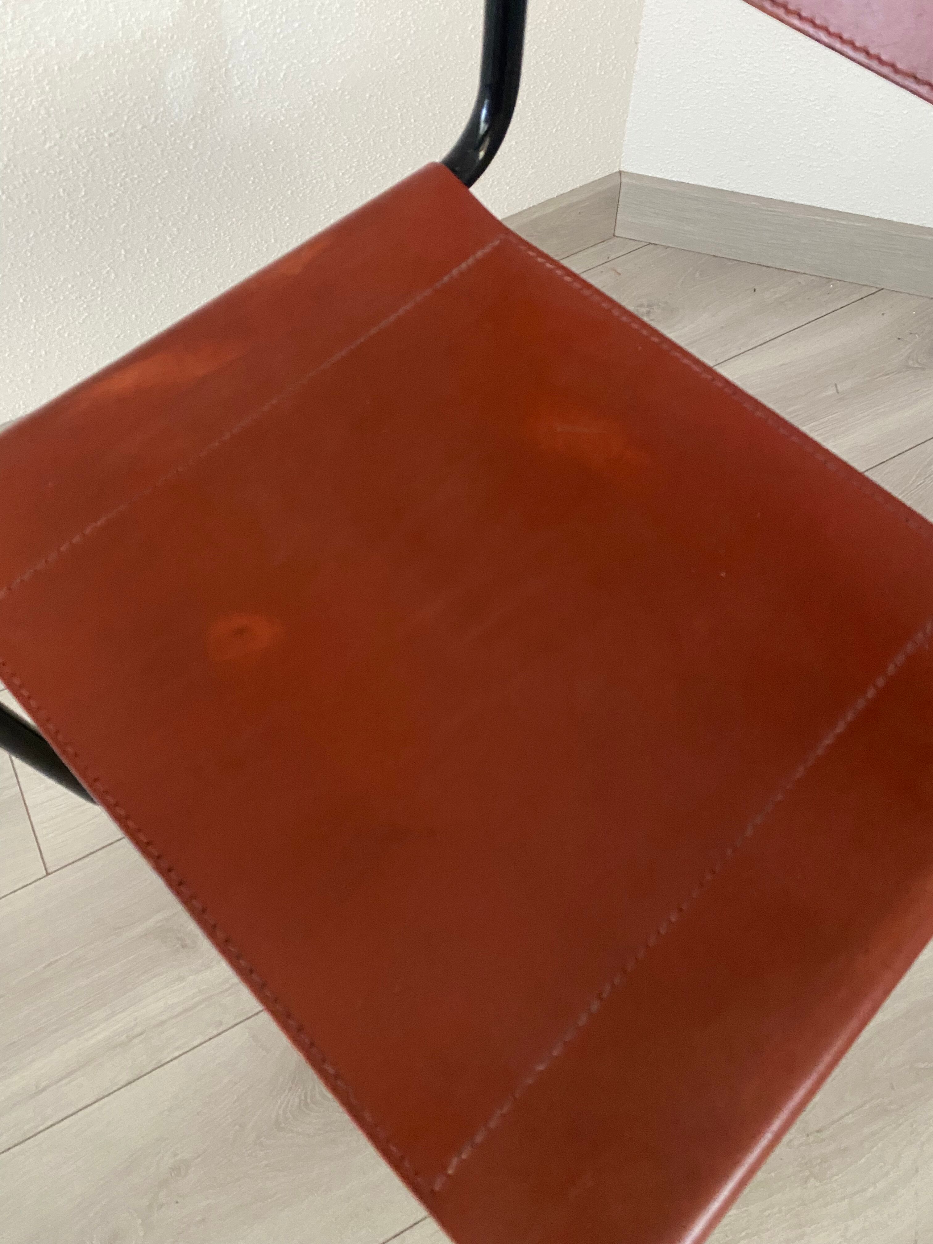 Set of 4 metal chair and tubular leather Matteo Grassi 1970
