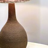 Vintage XL ceramic floor lamp with textured wool shade, 1970s. France