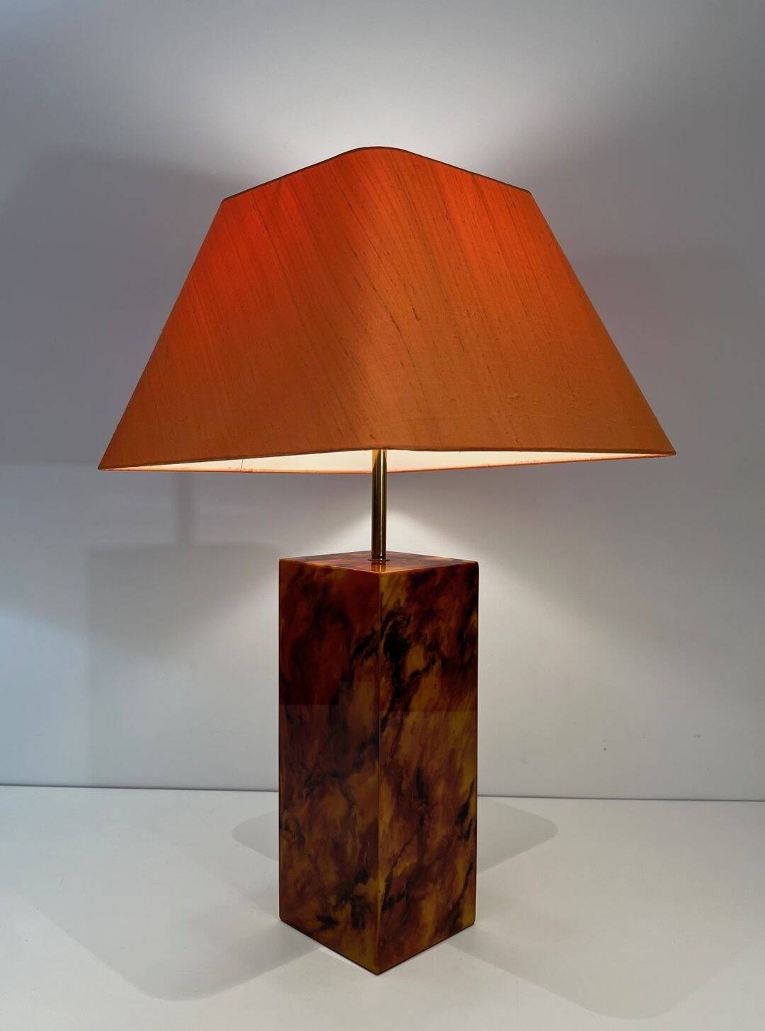 Pair of Plexiglass Lamps Imitating Tortoiseshell, French Work,