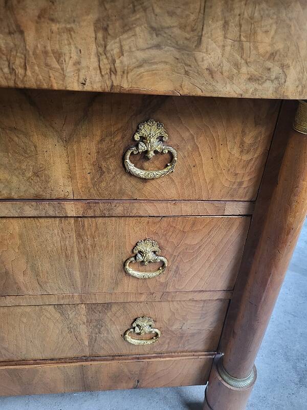 EMPIRE CHEST OF 4 DRAWERS IN BLOND WALNUT FROM THE 19TH CENTURY