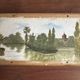 Antique miniature plateau, oil painting, turned wood and brass.
