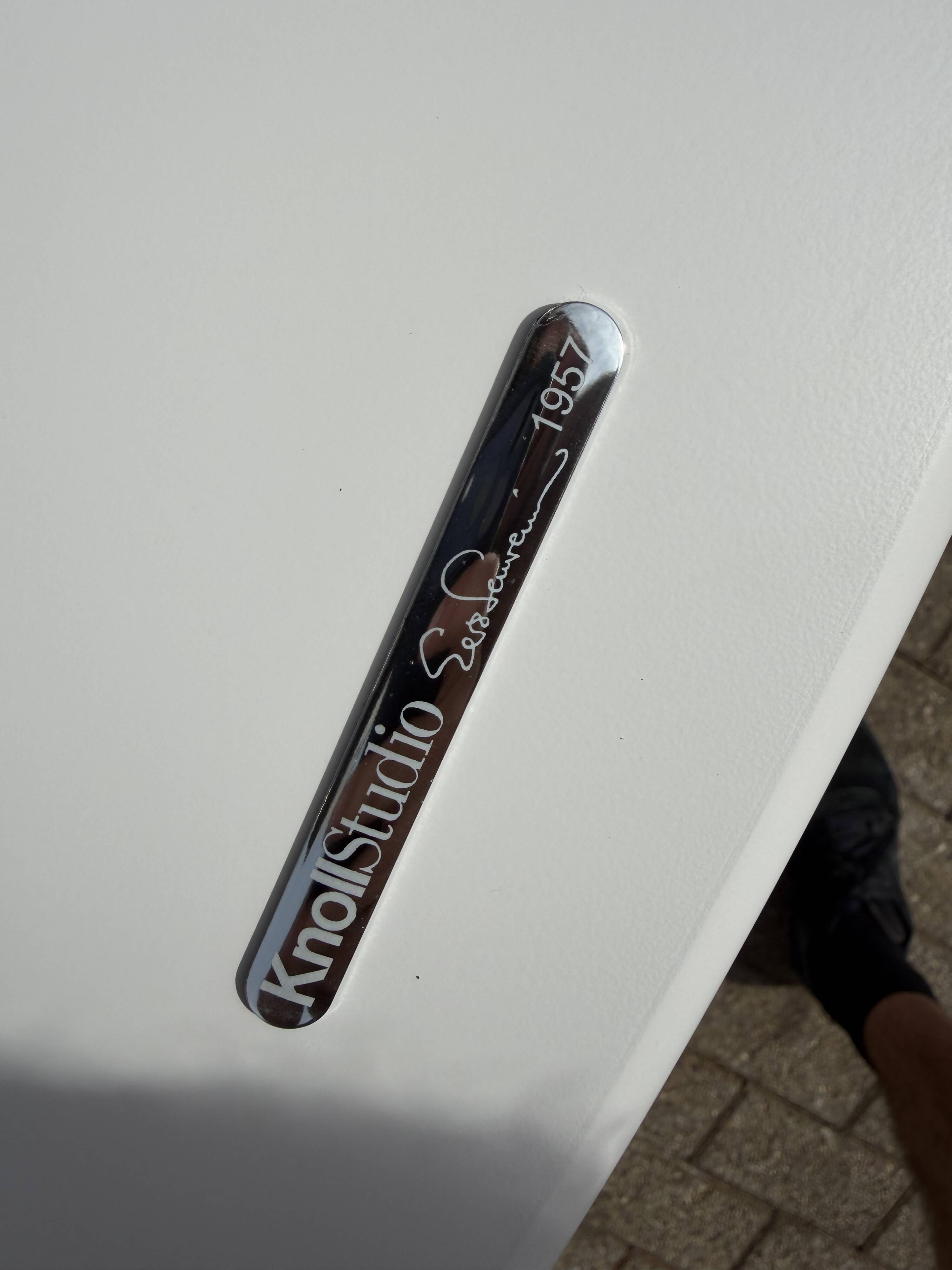 Original oval Tulip Knoll table 198cm white laminate, NEW in the box.