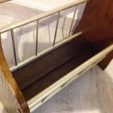 Magazine holder in gilded metal and wood imitation teak / vinatge 60s-70s