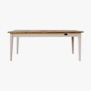 Table de ferme pieds fuseaux crème
