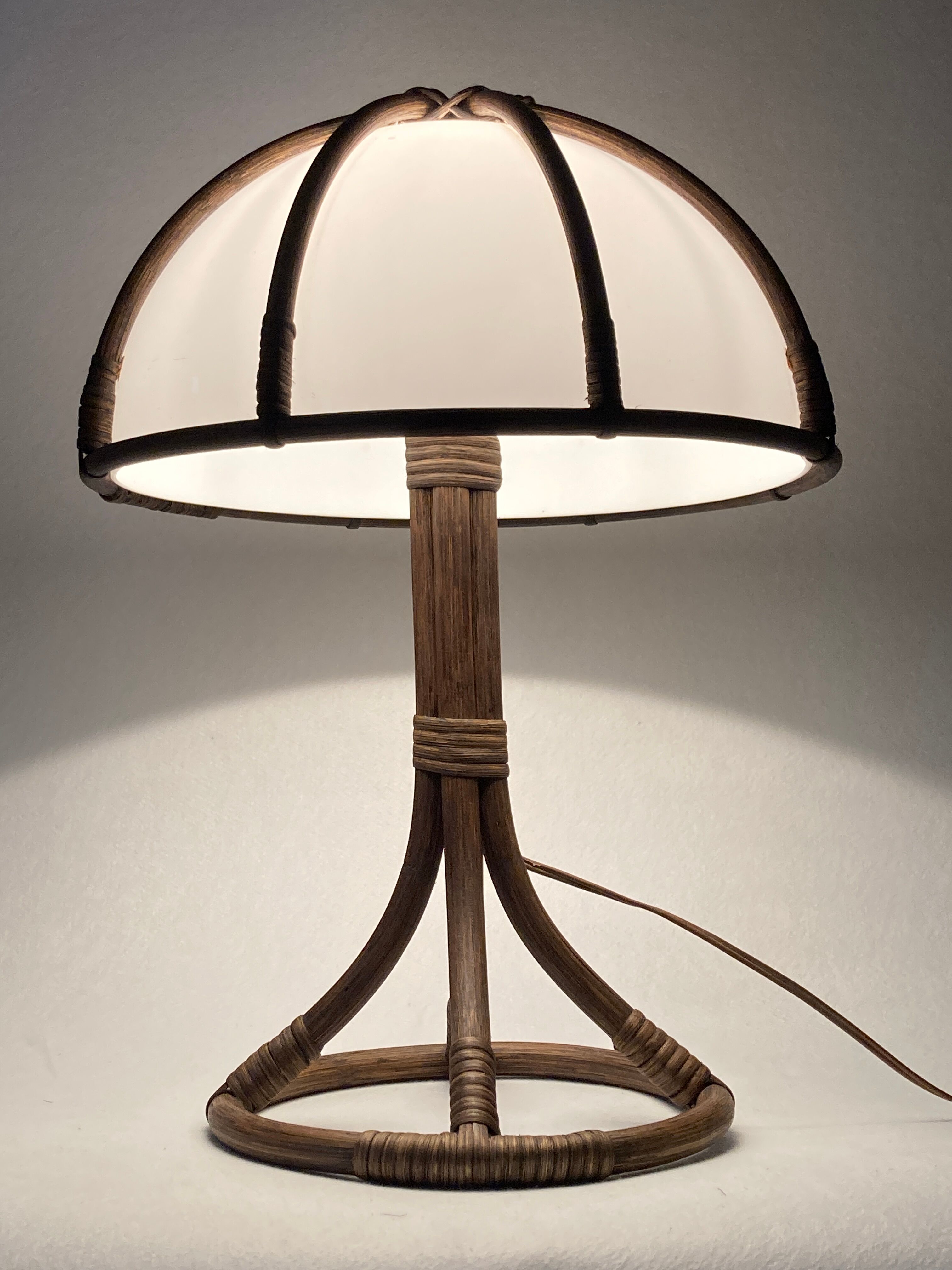 Bamboo rattan mushroom table lamp, Dutch 1970s