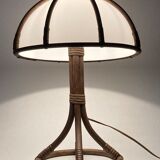 Bamboo rattan mushroom table lamp, Dutch 1970s