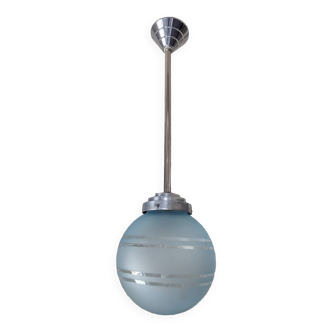 Old art deco ceiling light suspension globe blue glass 20cm