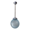 Ancienne suspension plafonnier art déco globe verre bleu 20cm