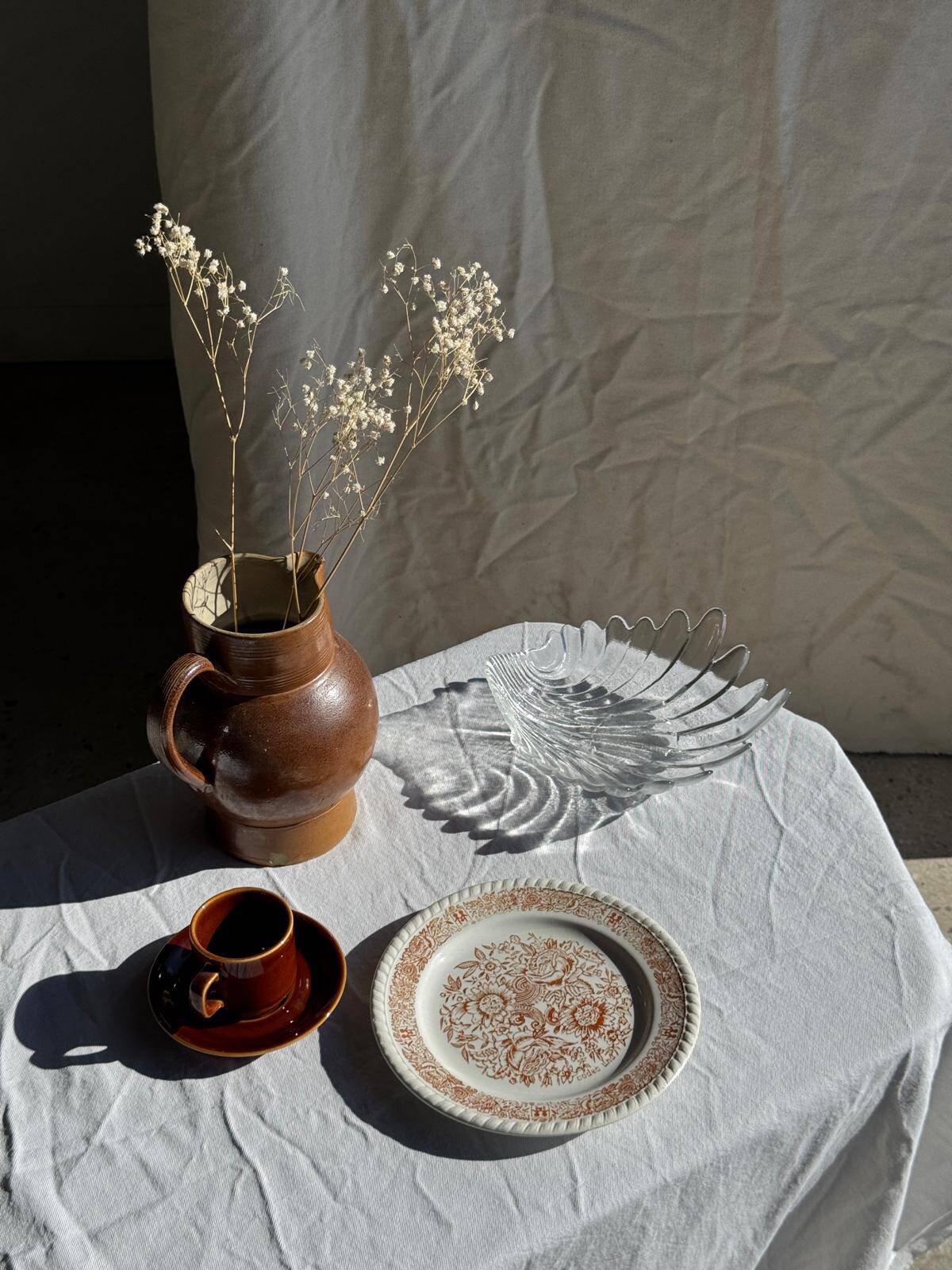 Set of 6 vintage dessert plates made in Poland with a plant motif.
