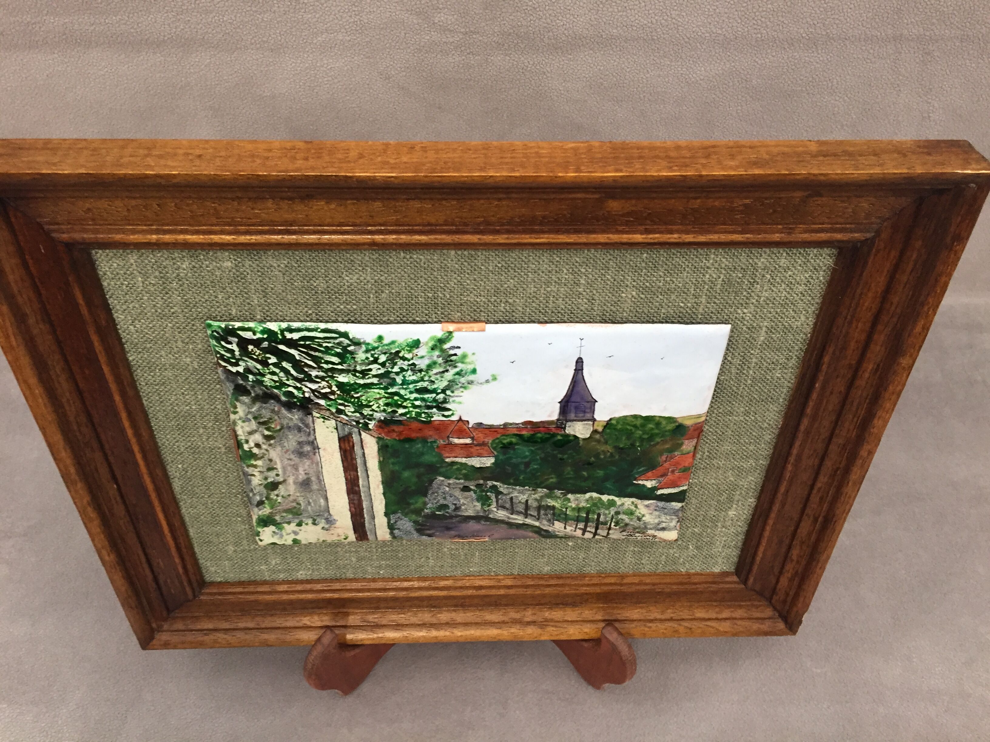 Painting frame enamelled painting signed on copper plate city of septeuil 78