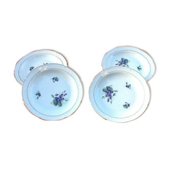 Suite of 4 hollow plates Floral decoration, enhanced with a gold edge Limoges porcelain