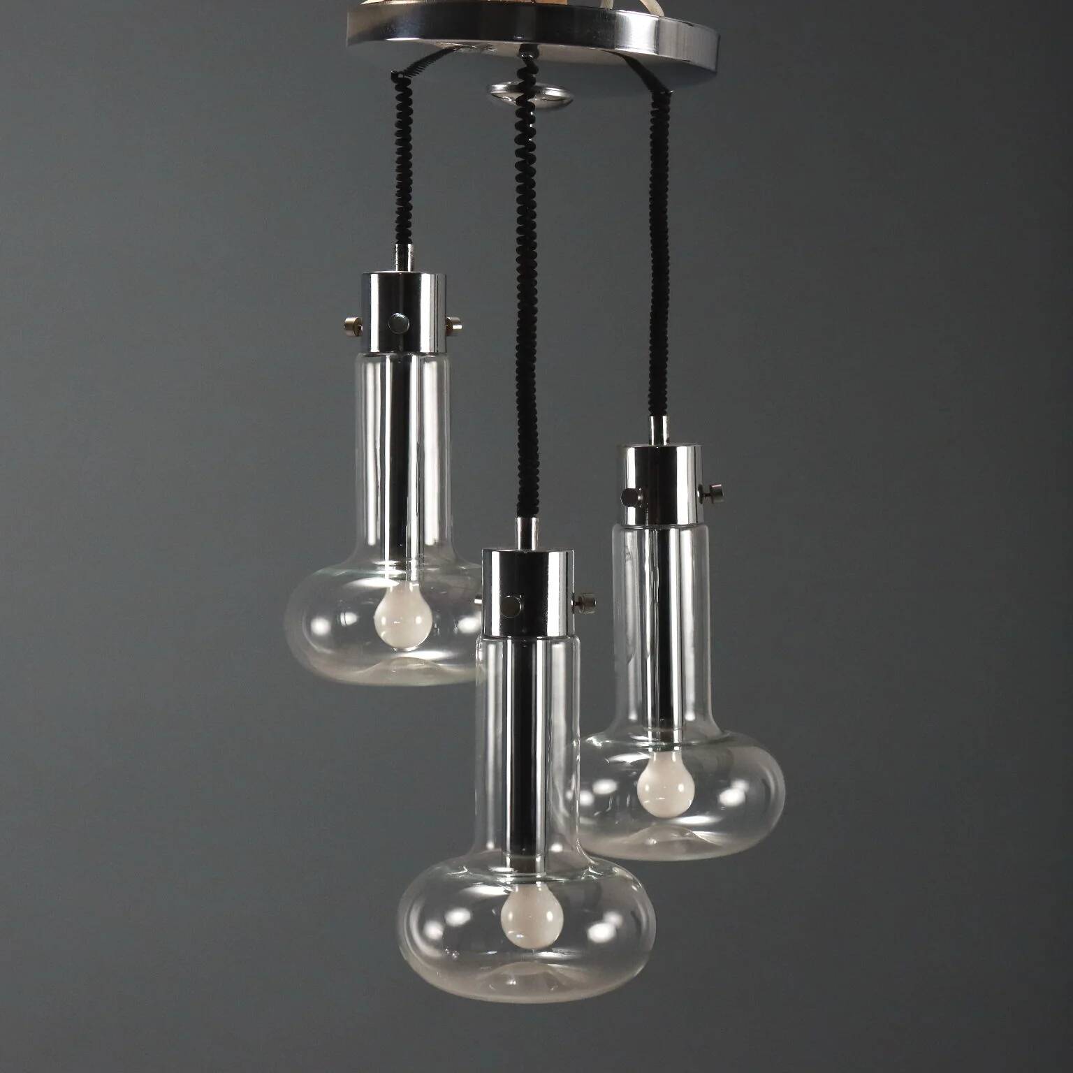 Lustre vintage en métal chromé et verre, design, Italie, années 1960