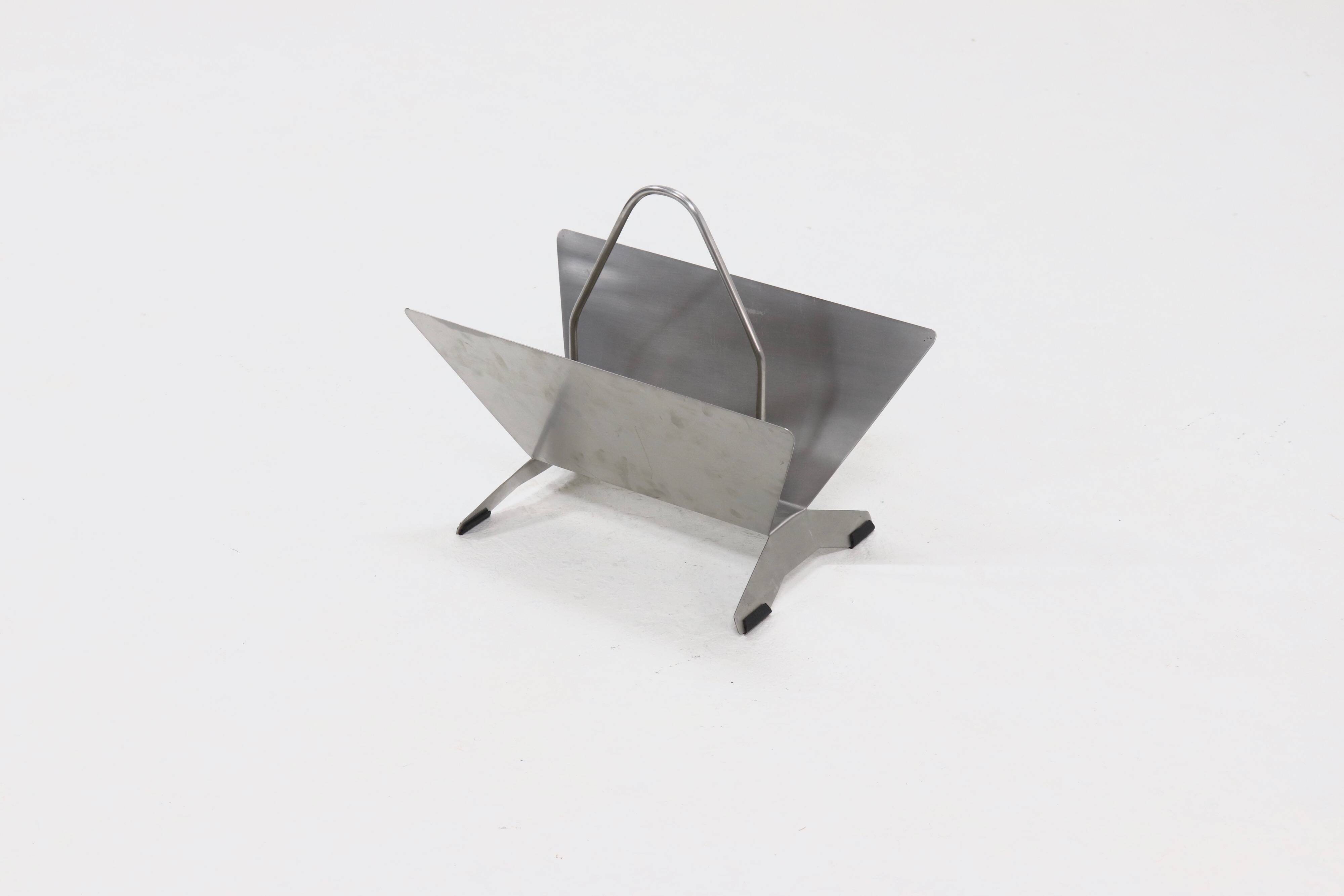 Brushed Steel Magazine Rack 1980s