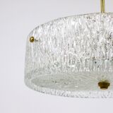 J.T. Kalmar Lustre pendant light in brass and textured glass, 1950s