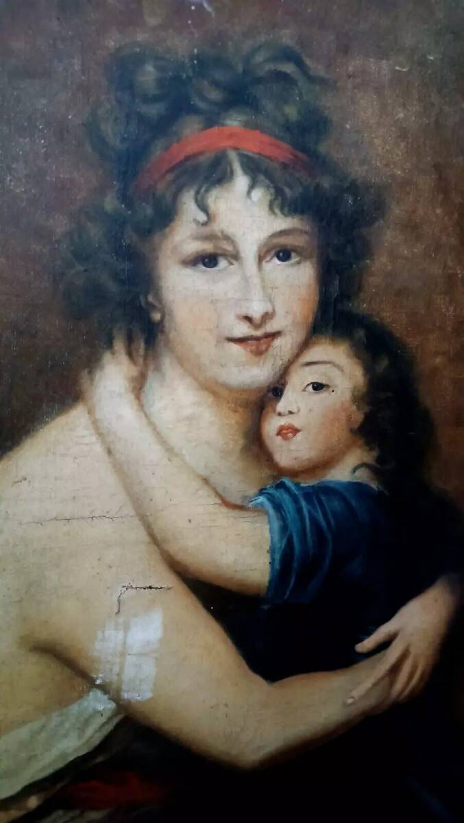 Antique Family Portrait Painting 19th Century "Lebrun"