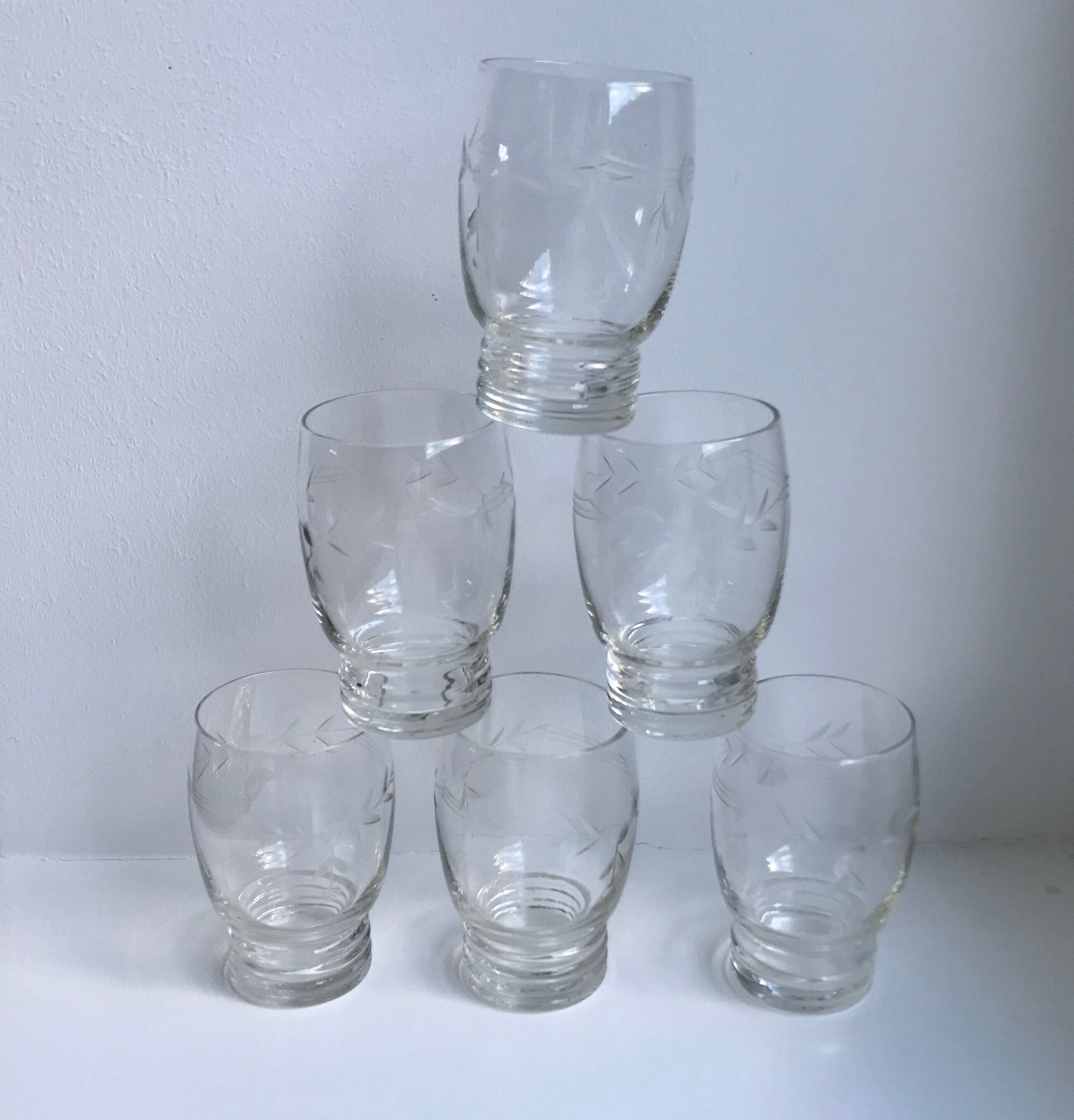 Lot de 6 verres à eau en cristal gravé années 50