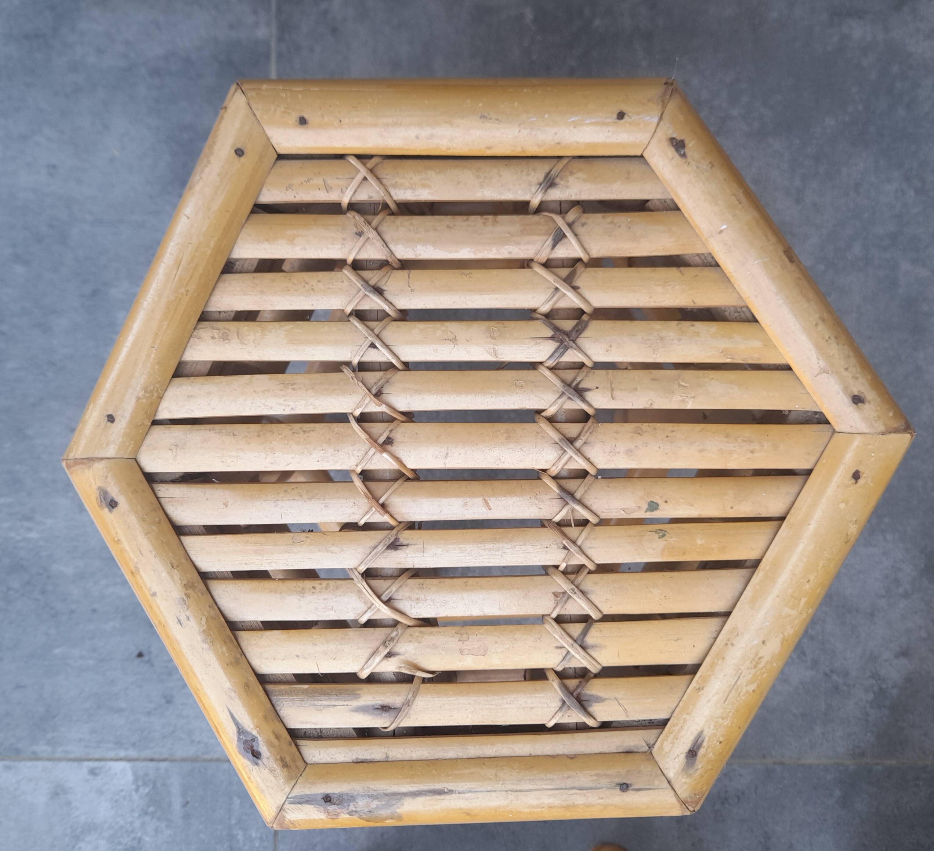 Ensemble de 3 tables gigognes vintage en bambou 70's