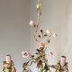 Painted metal chandelier and porcelain flowers