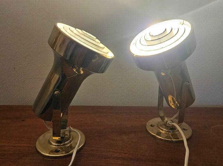 Rare pair of mid-century wall lamps, aneta, sweden, 1970s