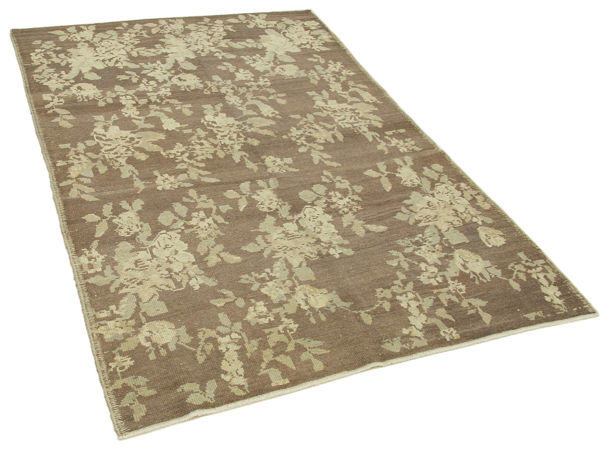 1970s Handwoven Decorative Anatolian Beige Carpet 131 cm x 195 cm