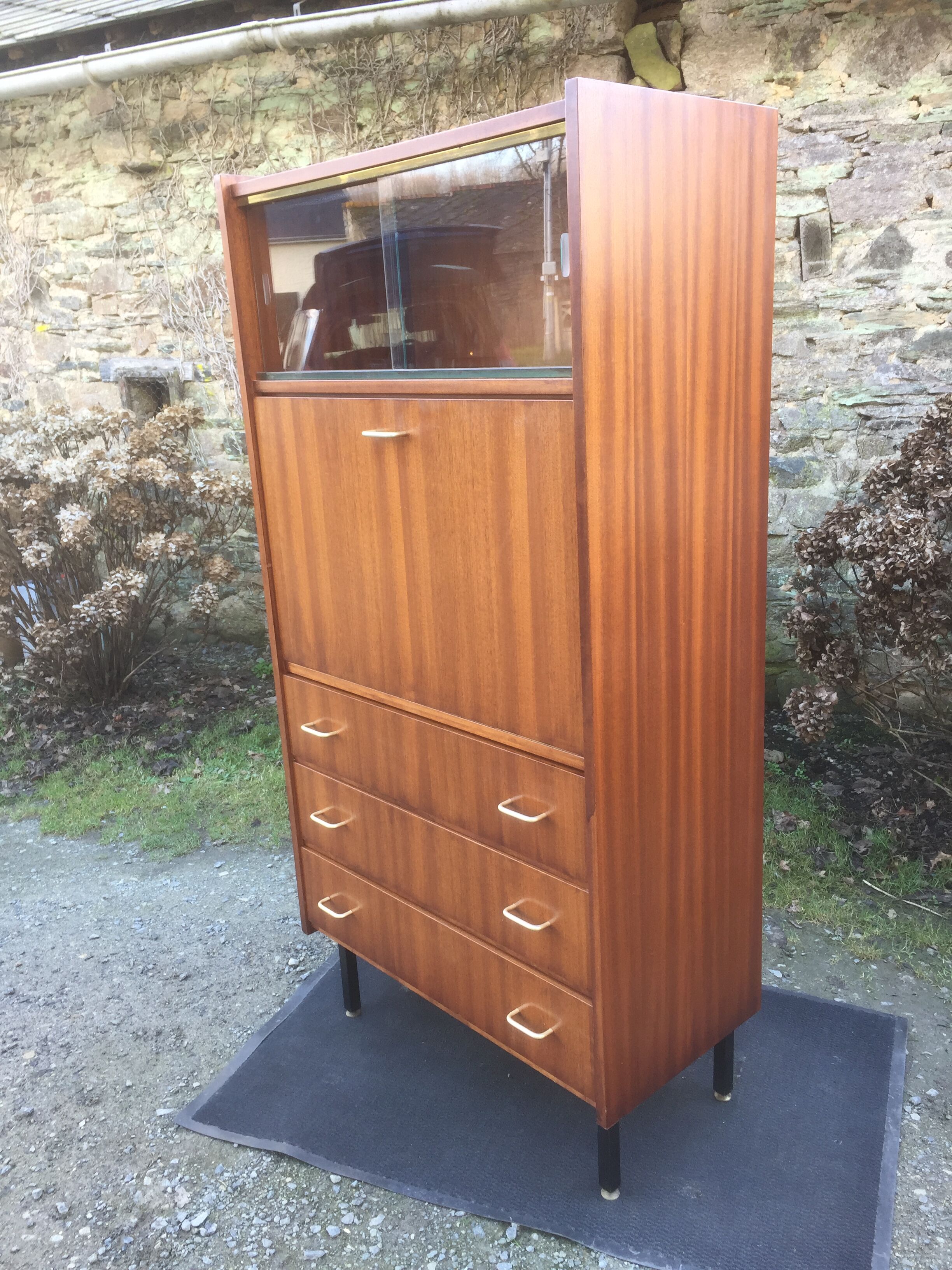 Vintage teak secretary with 3 drawers
