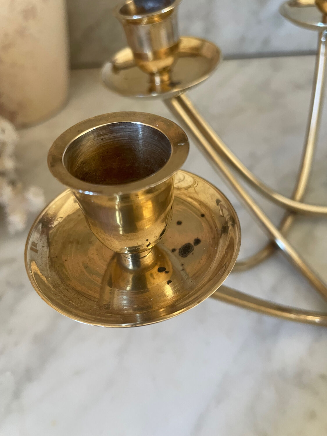 Low six-light brass chandelier circa 1950