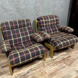 Pair of vintage Scandinavian armchairs in solid elm circa 1970