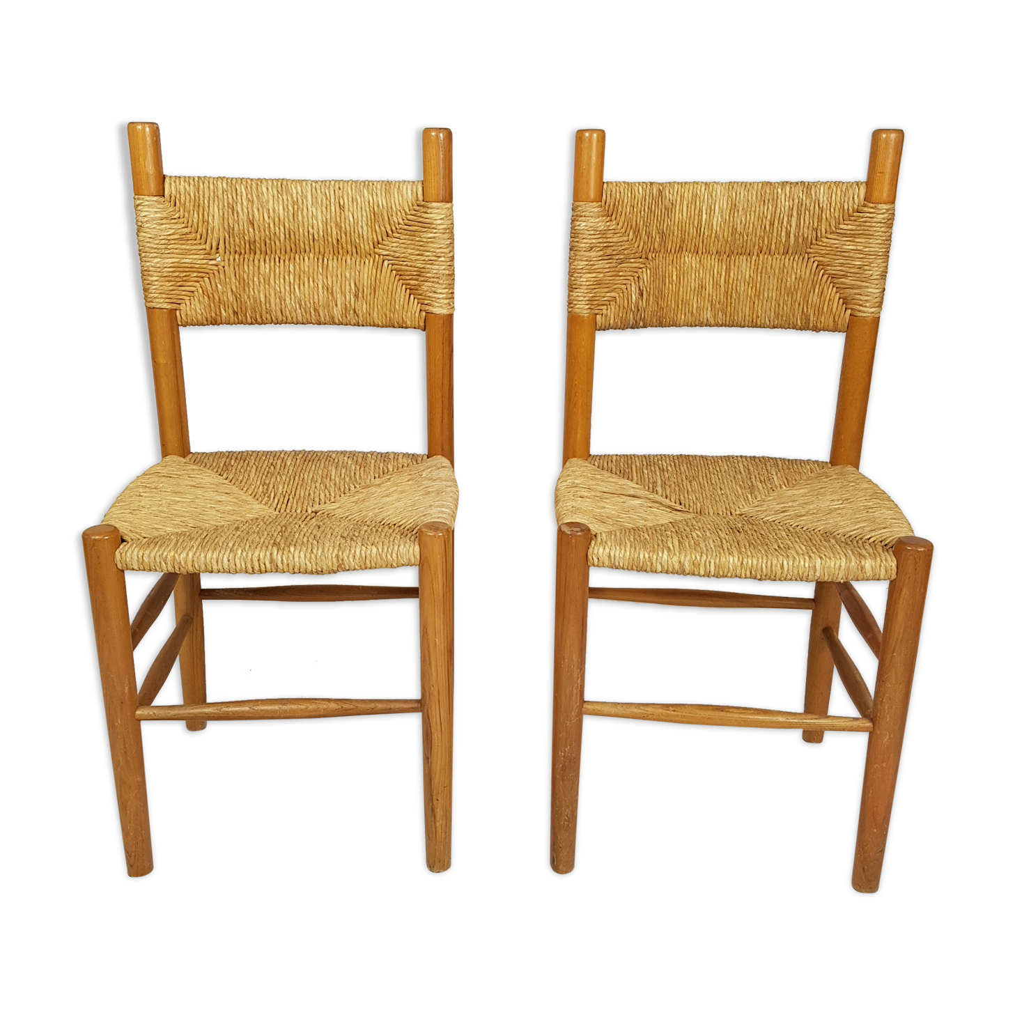Chaises paillées rustiques années 70
