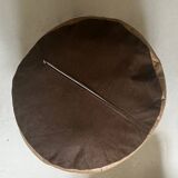 Beige genuine leather patchwork pouf, 1970s design