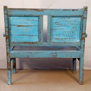 Old 2-seater Burmese teak bench with original blue patina