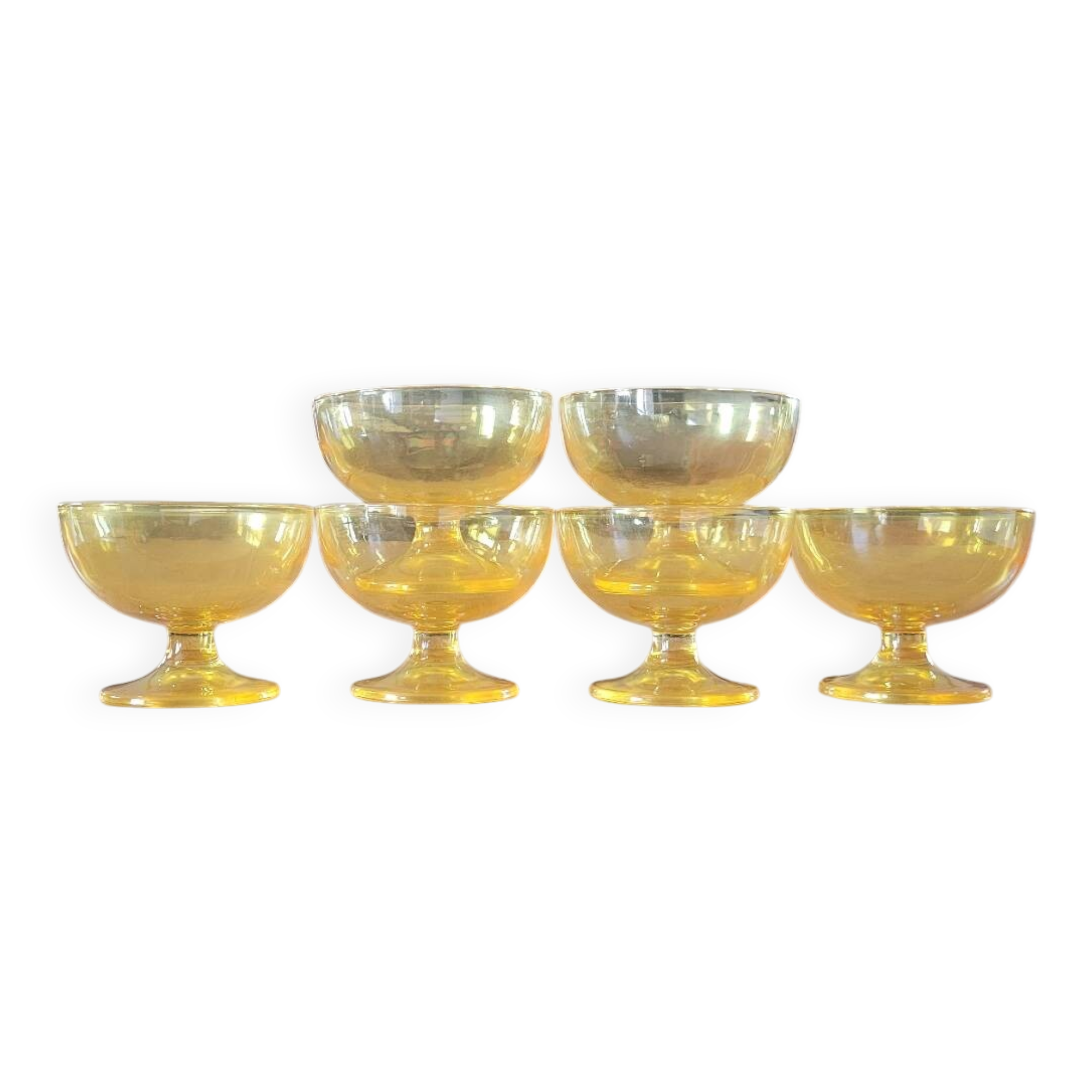 6 coupes à glace en verre jaune