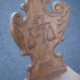 Set of 4 carved wooden stepladder chairs, pharmacy, brutalist, mountain style
