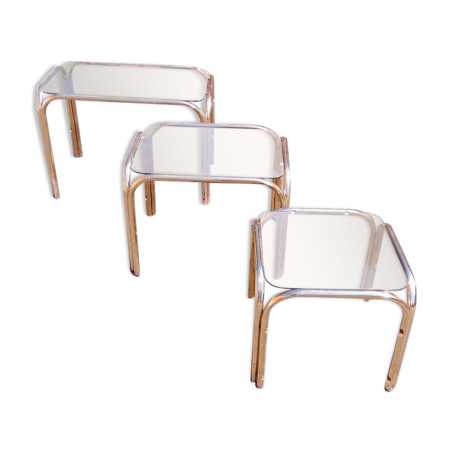 Series 3 pull out tables gold metal and glass