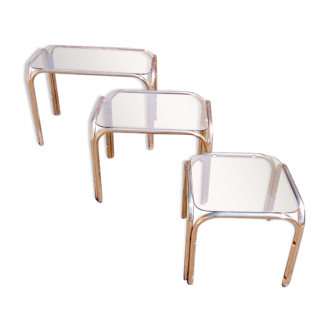 Series 3 pull out tables gold metal and glass