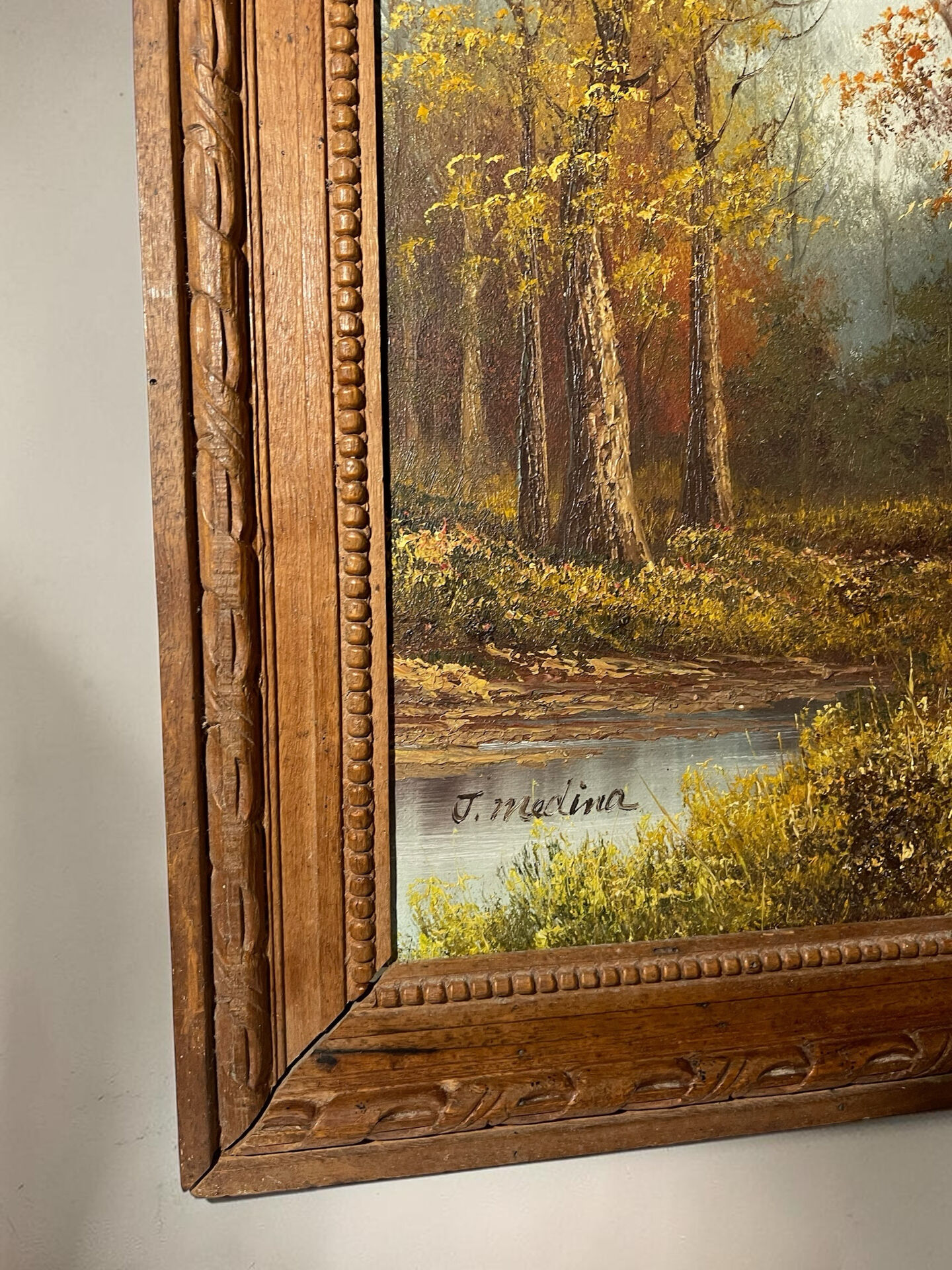 Vintage painting attributed to Alice J. Medina — Autumn Landscape — Oil