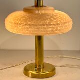 Pair of mushroom bedside lamps, pink Clichy glass.