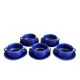 Set of 5 blue Klein ceramic tea cups with saucers.