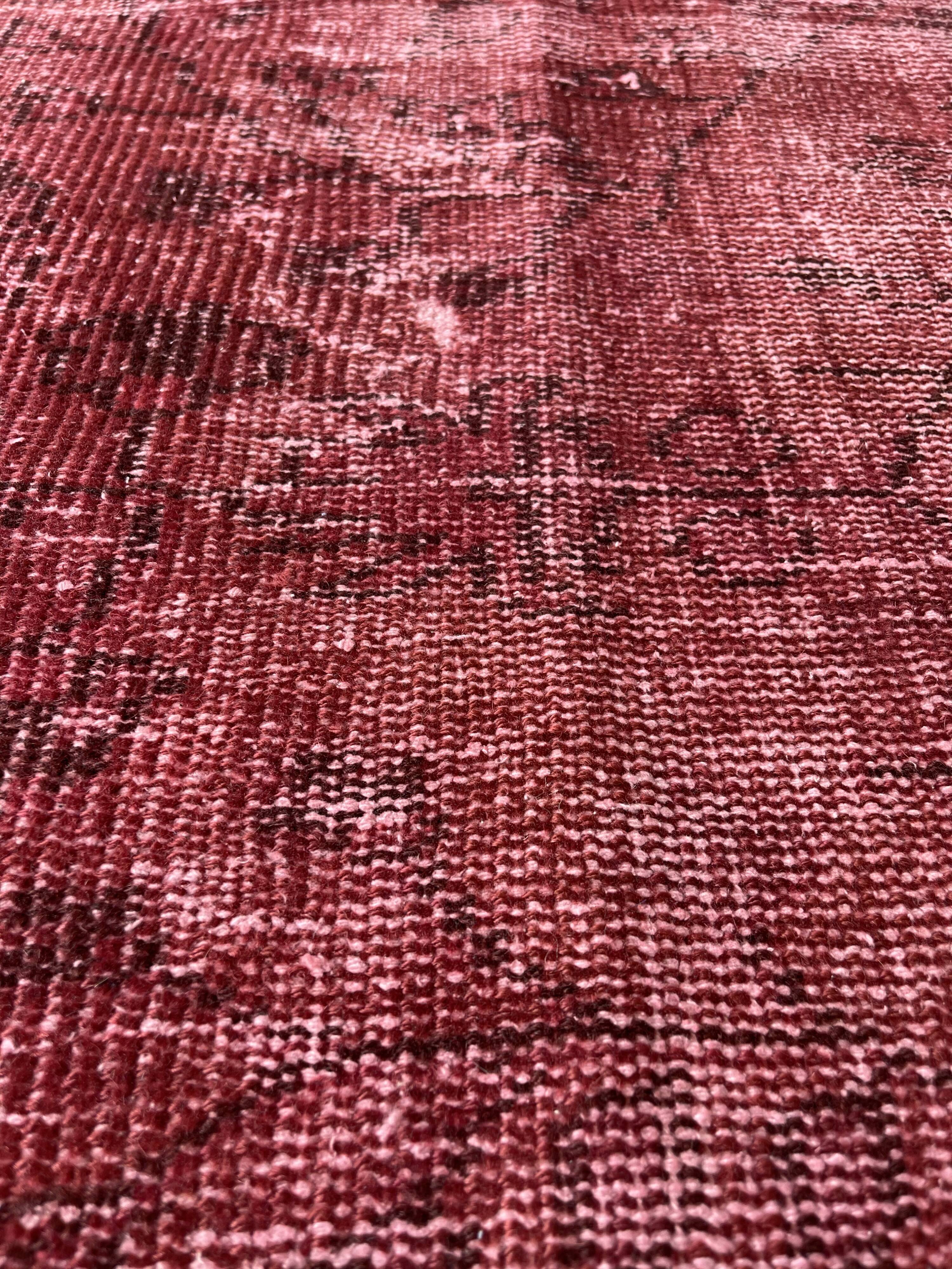 Distressed Turkish Narrow Runner 270 x 100 cm Wool Vintage rug, Over-dyed Red