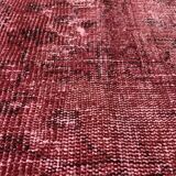 Distressed Turkish Narrow Runner 270 x 100 cm Wool Vintage rug, Over-dyed Red