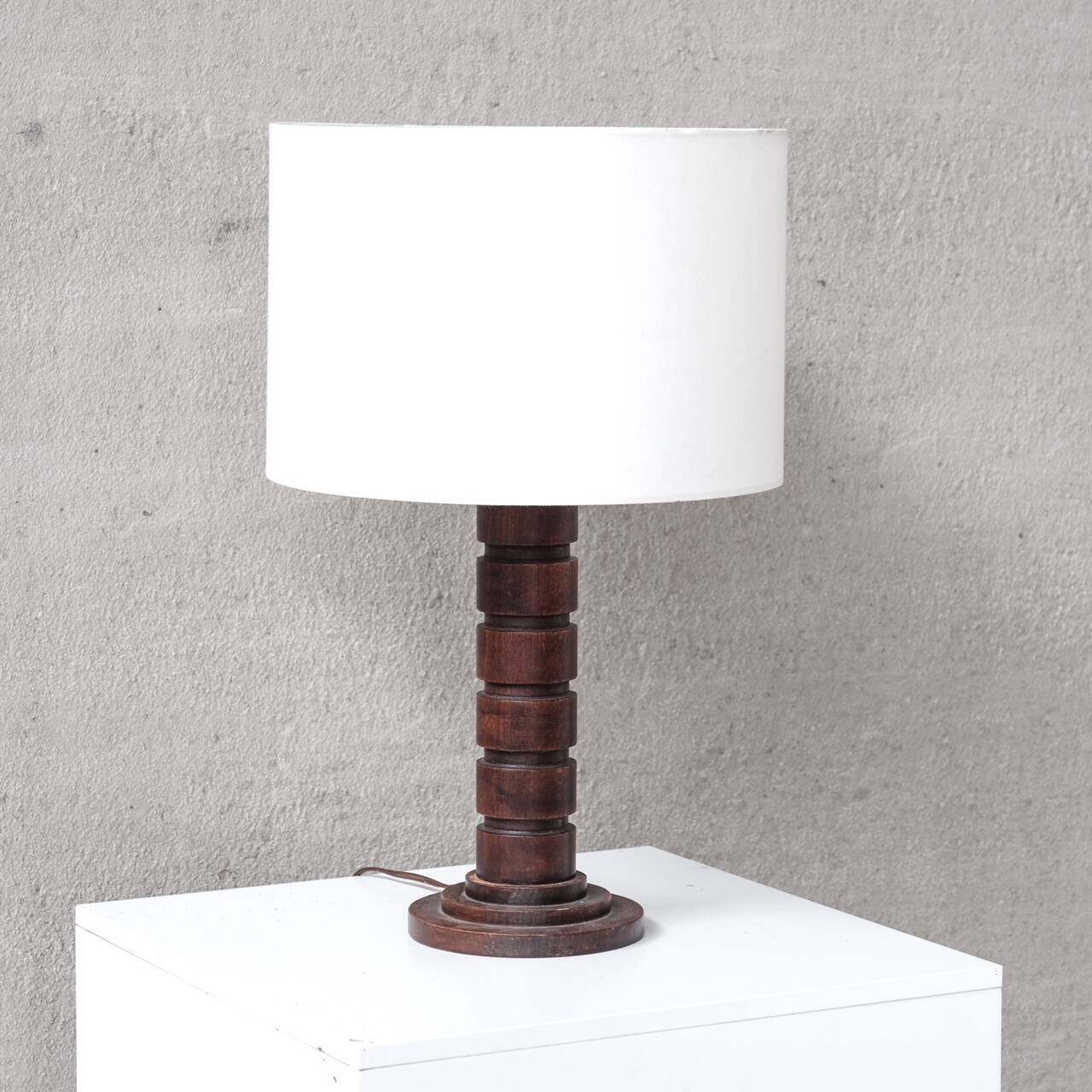 Turned oak art deco french table lamp