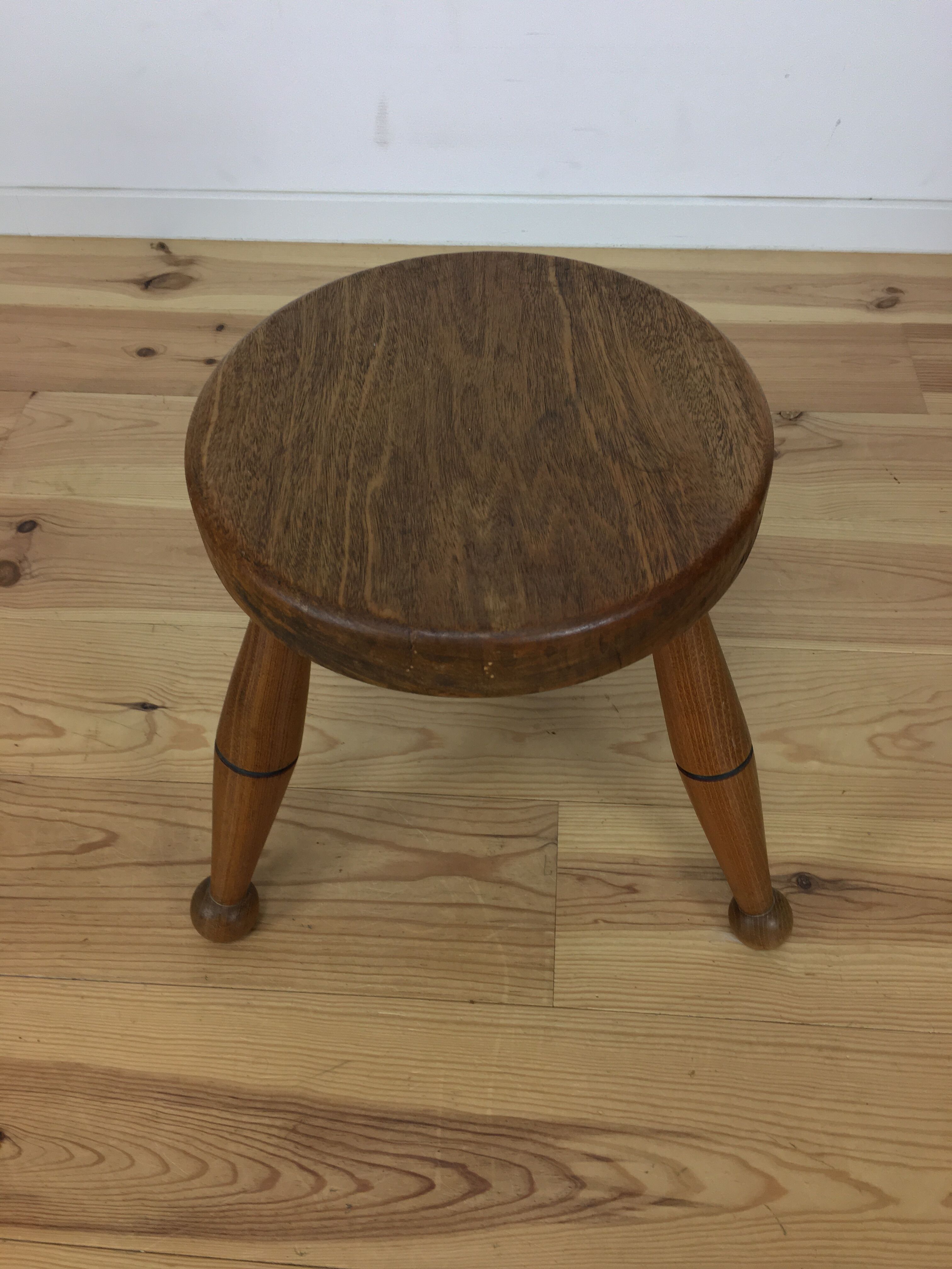 Art deco solid oak tripod stool