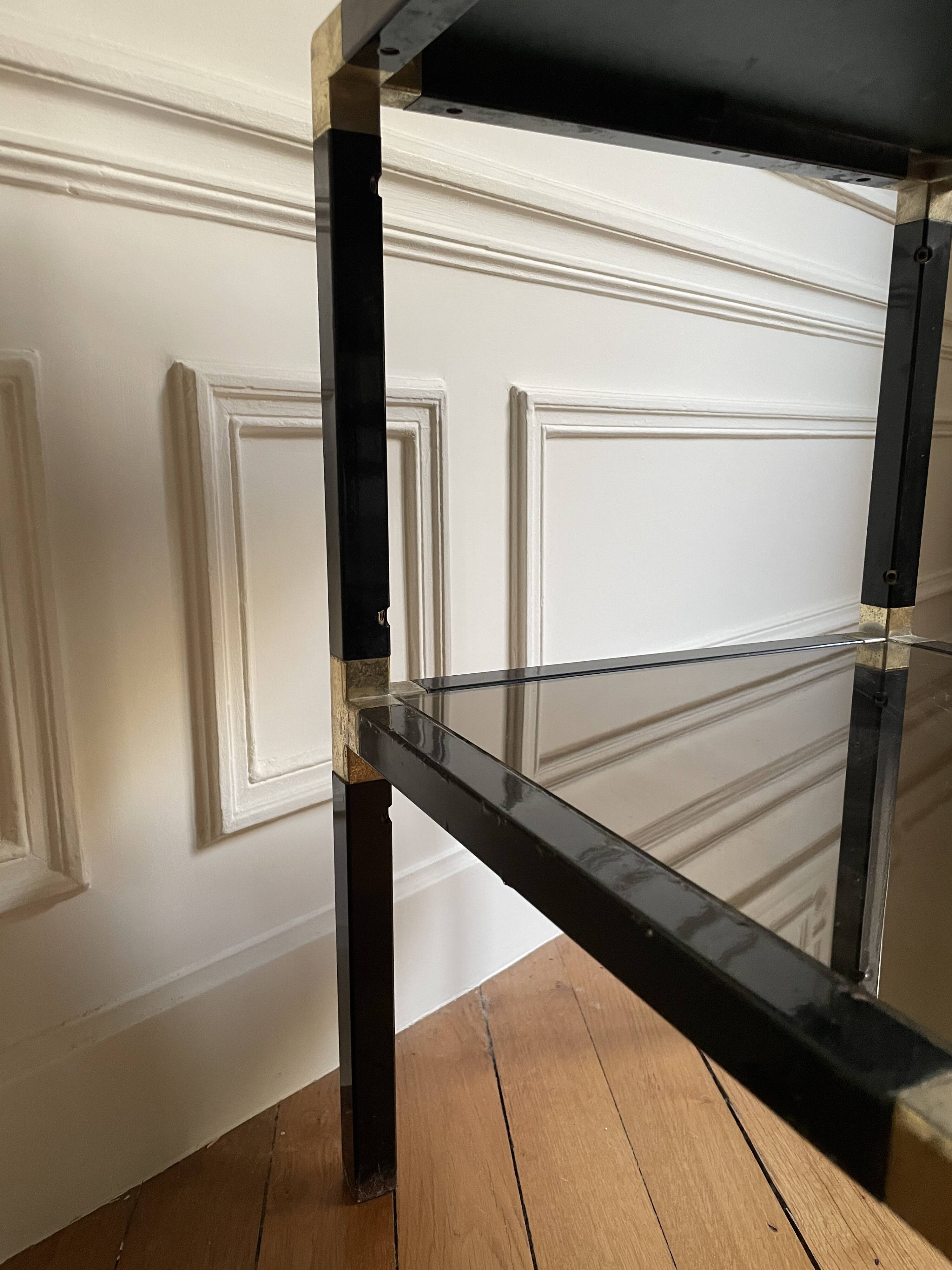 Pair of vintage metal and smoked glass side tables