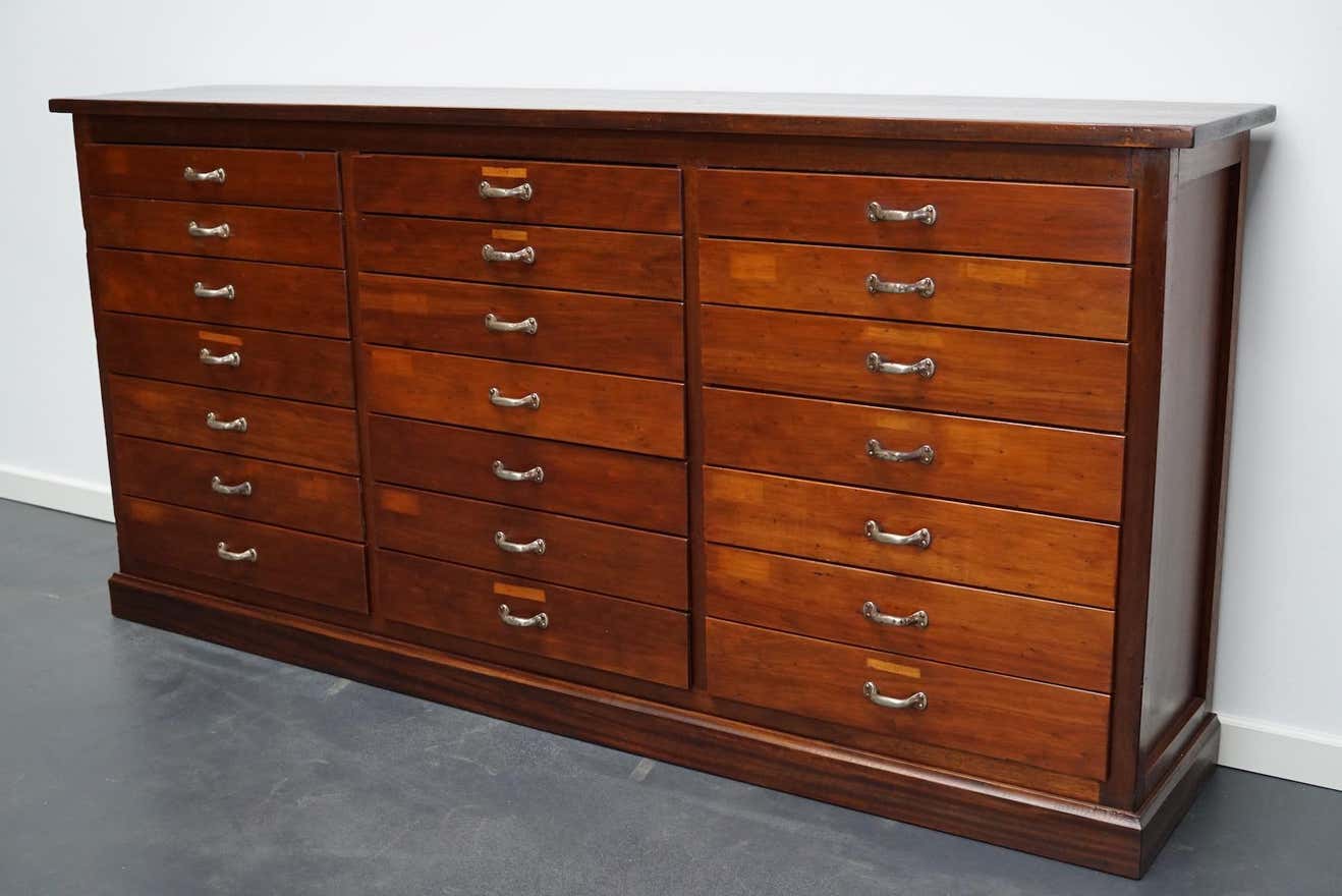 British Mahogany Apothecary Cabinet or Bank of Drawers, 1930s