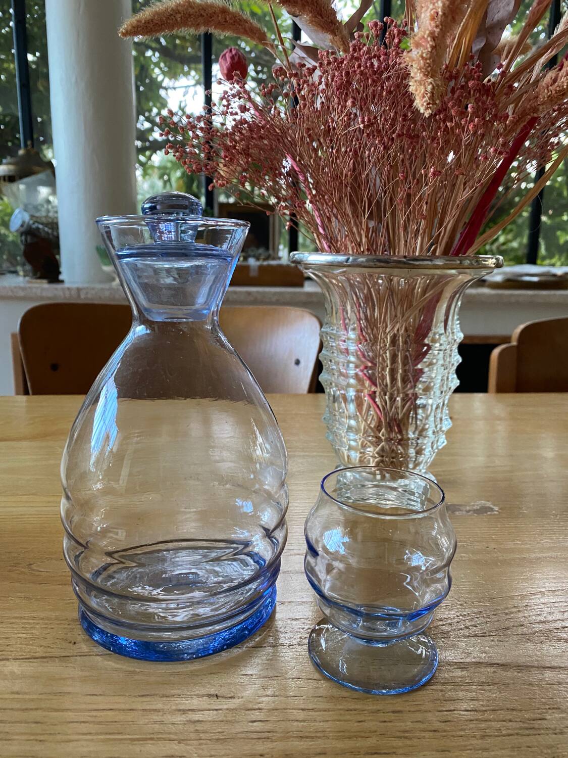 Art deco decanter and tray glass set